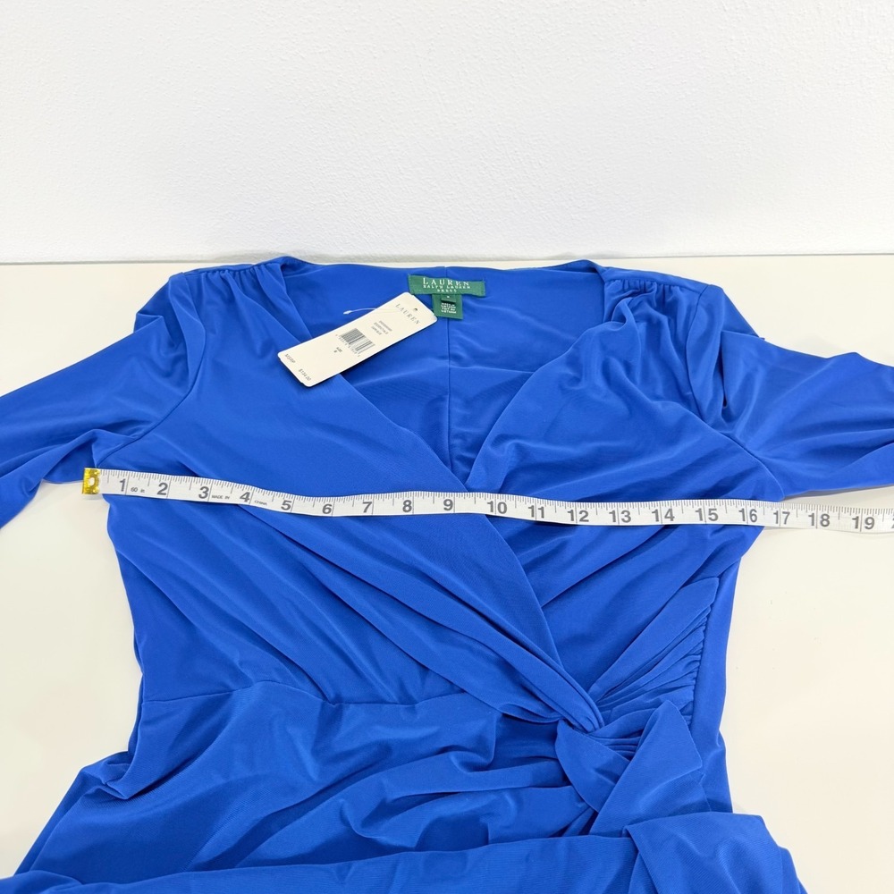 Lauren Ralph Lauren Ruched Faux Wrap Royal Cobalt Blue Midi Party Dress 6 - Picture 4 of 8